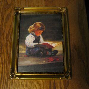 Quiet Time By DONALD ZOLAN Little girl reading 6" x 8" FRAMED Print